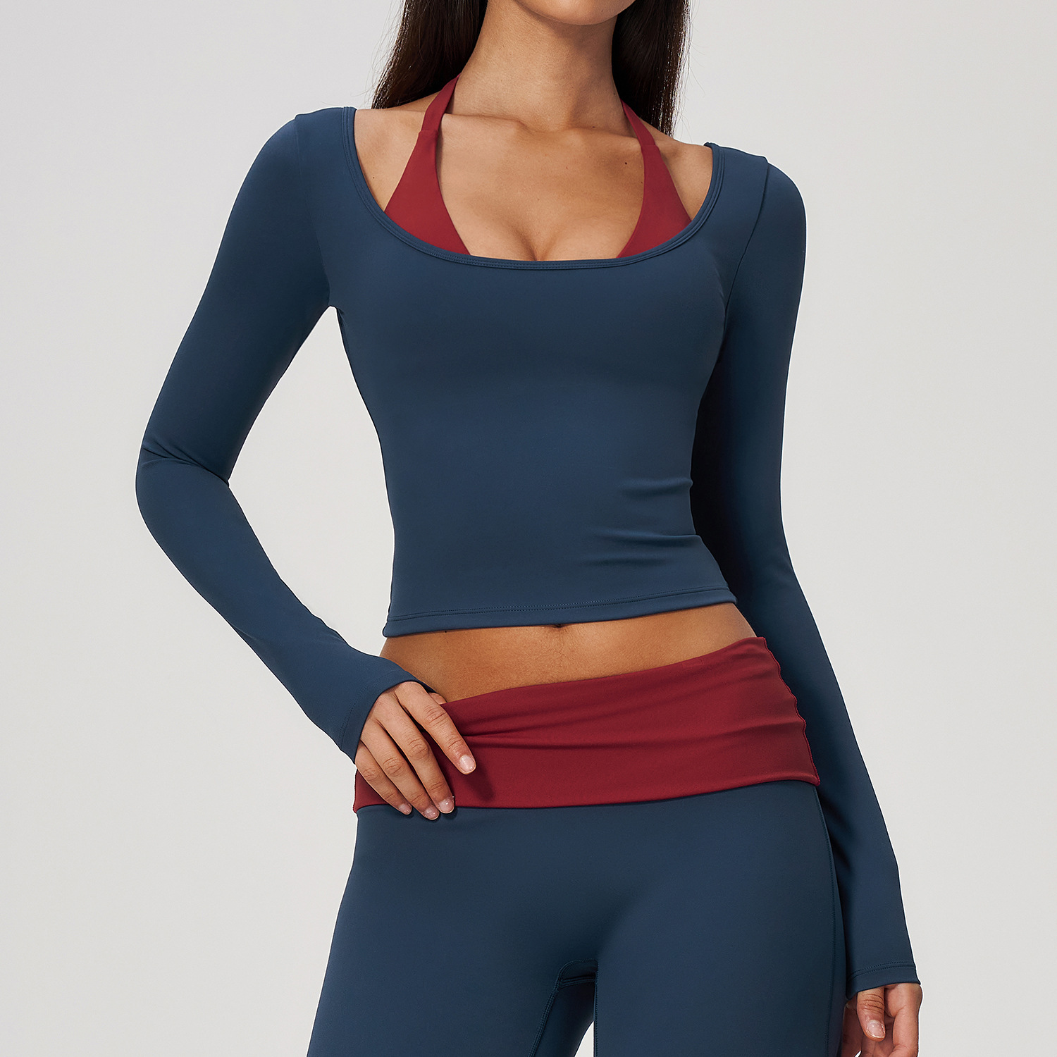 Crop Top Crochet - Haut de yoga 2-en-1 effet deux
