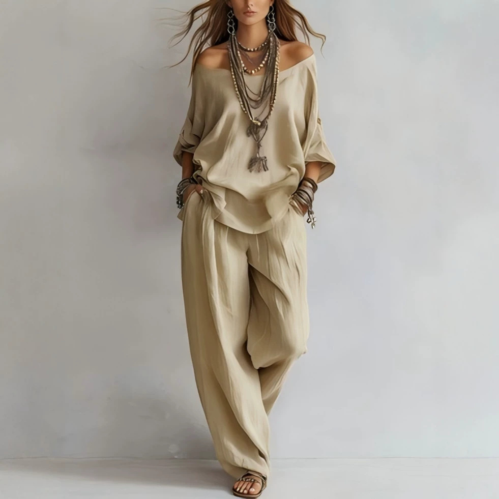 Ensemble décontracté en lin à  - Linen Pant Wide avis et prix