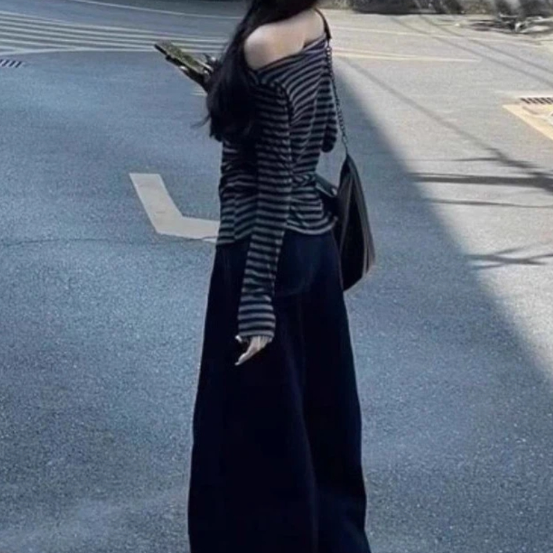 Haut décontracté vintage rayé  - Blouse Off Shoulder avis et prix