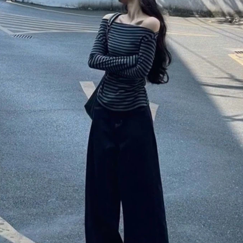 Haut décontracté vintage rayé  - Blouse Off Shoulder avis et prix